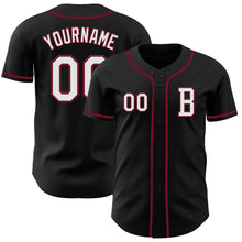 Laden Sie das Bild in den Galerie-Viewer, Custom Black White-Crimson Authentic Baseball Jersey
