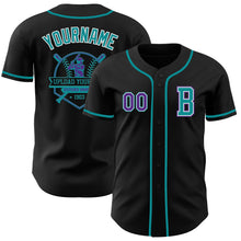 Load image into Gallery viewer, Custom Black Purple-Teal Authentic Baseball Jersey
