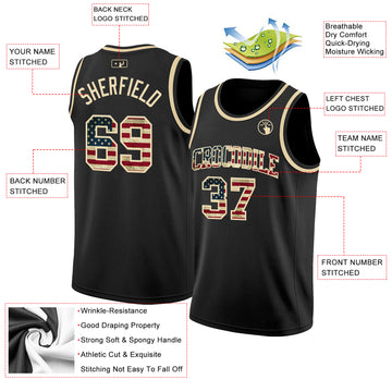 Custom Black Vintage USA Flag-Cream Authentic Basketball Jersey