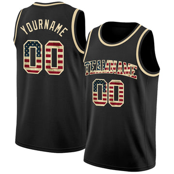 Custom Black Vintage USA Flag-Cream Authentic Basketball Jersey