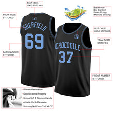 Load image into Gallery viewer, Custom Black Light Blue Authentic Basketball Jersey
