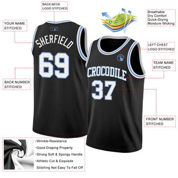 Custom Black White-Light Blue Authentic Basketball Jersey