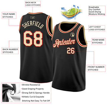 Custom Black Cream-Red Authentic Basketball Jersey