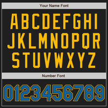 Load image into Gallery viewer, Custom Black Blue-Gold Authentic Baseball Jersey
