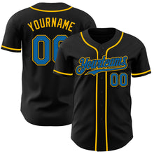 Load image into Gallery viewer, Custom Black Blue-Gold Authentic Baseball Jersey
