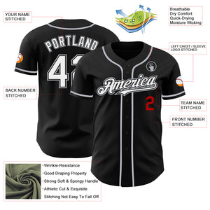 Custom Black White Gray-Red Authentic Baseball Jersey