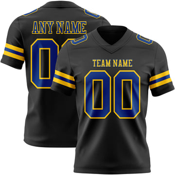 Custom Black Royal-Yellow Mesh Authentic Football Jersey