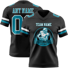 Load image into Gallery viewer, Custom Black Teal-White Authentic Football Jersey
