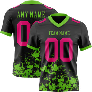 Custom Black Hot Pink-Aurora Green 3D Pattern Splash Authentic Football Jersey