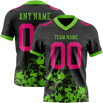 Custom Black Hot Pink-Aurora Green Splash Mesh Authentic Football Jersey