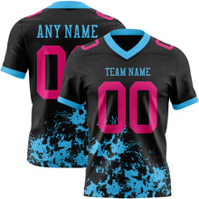 Load image into Gallery viewer, Custom Black Hot Pink-Sky Blue 3D Pattern Splash Authentic Football Jersey
