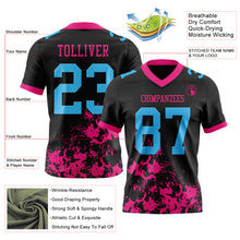 Charger l&#39;image dans la galerie, Custom Black Sky Blue-Hot Pink 3D Pattern Splash Authentic Football Jersey
