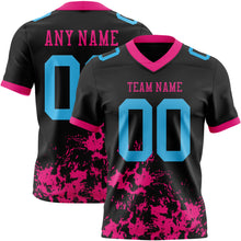Charger l&#39;image dans la galerie, Custom Black Sky Blue-Hot Pink 3D Pattern Splash Authentic Football Jersey
