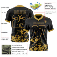 Load image into Gallery viewer, Custom Black Old Gold Splash Mesh Authentic Football Jersey
