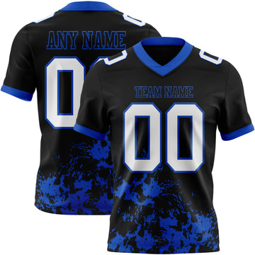 Custom Black White-Thunder Blue Splash Mesh Authentic Football Jersey