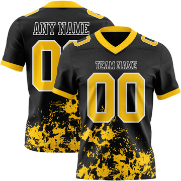 Custom Black Yellow Steel Gray-White Splash Mesh Authentic Football Jersey