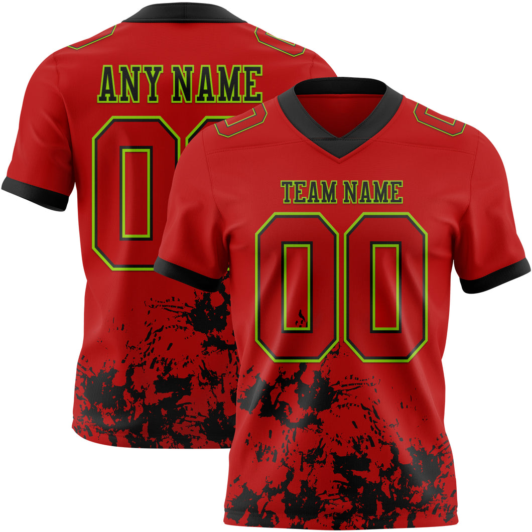 Custom Black Red-White Splash Mesh Authentic Football Jersey