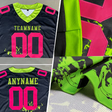 Charger l&#39;image dans la galerie, Custom Black Hot Pink-Neon Green Splash Mesh Authentic Football Jersey
