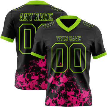 Custom Black Hot Pink-Neon Green Splash Mesh Authentic Football Jersey