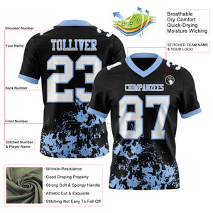 Custom Black White-Light Blue Splash Mesh Authentic Football Jersey