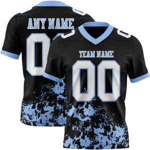 Custom Black White-Light Blue Splash Mesh Authentic Football Jersey