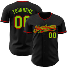 Load image into Gallery viewer, Custom Black Neon Green-Red Authentic Baseball Jersey
