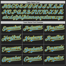 Load image into Gallery viewer, Custom Black Electric Blue-Yellow Authentic Baseball Jersey
