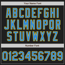 Load image into Gallery viewer, Custom Black Electric Blue-Yellow Authentic Baseball Jersey
