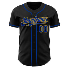 Load image into Gallery viewer, Custom Black Royal-Old Gold Authentic Baseball Jersey
