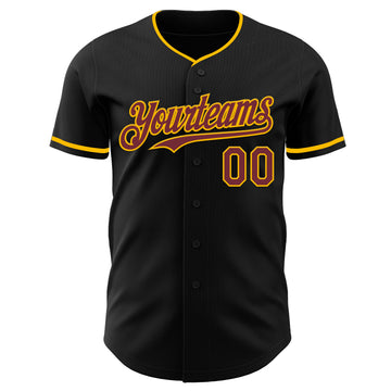 Custom Black Burgundy-Gold Authentic Baseball Jersey