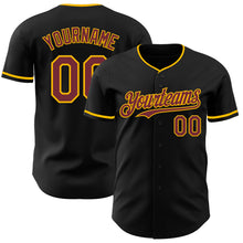 Load image into Gallery viewer, Custom Black Burgundy-Gold Authentic Baseball Jersey
