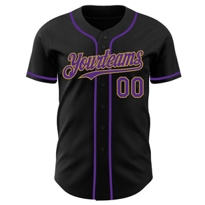 Custom Black Purple-Old Gold Authentic Baseball Jersey