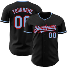 Load image into Gallery viewer, Custom Black Light Blue-Red Authentic Baseball Jersey
