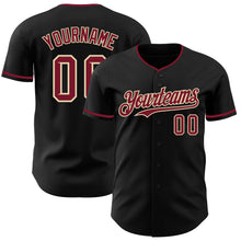 Load image into Gallery viewer, Custom Black Crimson-Cream Authentic Baseball Jersey
