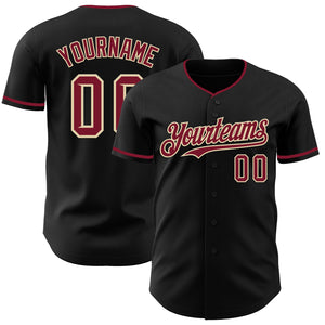 Custom Black Crimson-Cream Authentic Baseball Jersey