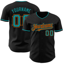 Load image into Gallery viewer, Custom Black Teal-Texas Orange Authentic Baseball Jersey
