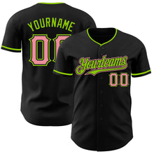 Charger l&#39;image dans la galerie, Custom Black Medium Pink-Neon Green Authentic Baseball Jersey
