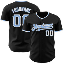 Load image into Gallery viewer, Custom Black Light Blue-White Authentic Baseball Jersey
