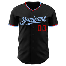 Load image into Gallery viewer, Custom Black Light Blue-Red Authentic Baseball Jersey
