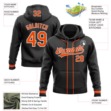 Custom Stitched Black Orange-White Baseball Pullover Sweatshirt Hoodie