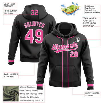 Custom Stitched Black Pink-White Baseball Pullover Sweatshirt Hoodie