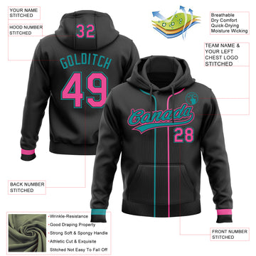Custom Stitched Black Pink-Teal Baseball Pullover Sweatshirt Hoodie