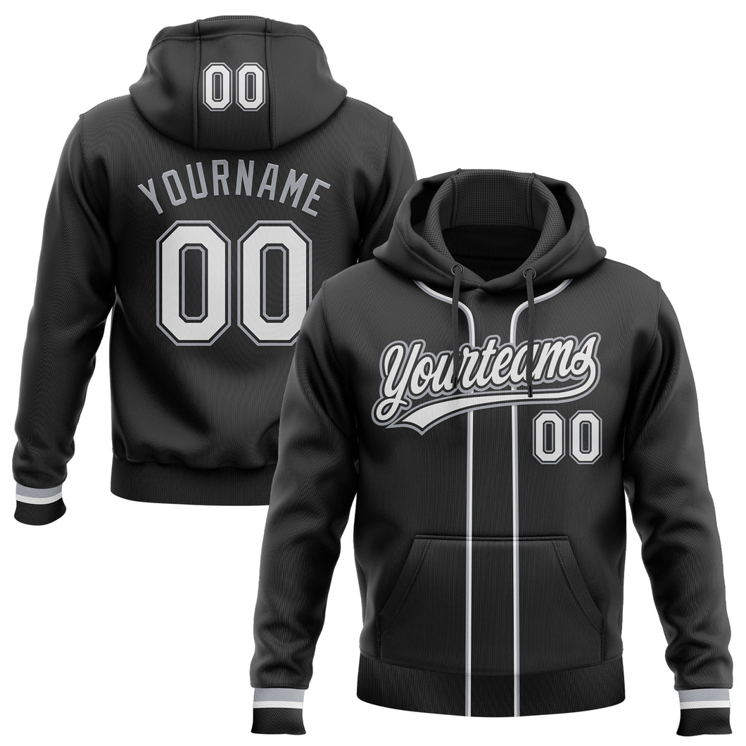 Custom Stitched Black White-Gray Baseball Pullover Sweatshirt Hoodie