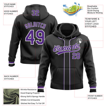 Custom Stitched Black Purple-White Baseball Pullover Sweatshirt Hoodie