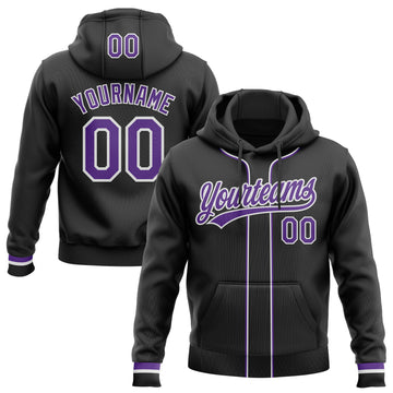 Custom Stitched Black Purple-White Baseball Pullover Sweatshirt Hoodie