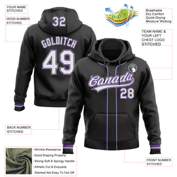 Custom Stitched Black White Purple-Gray Baseball Pullover Sweatshirt Hoodie