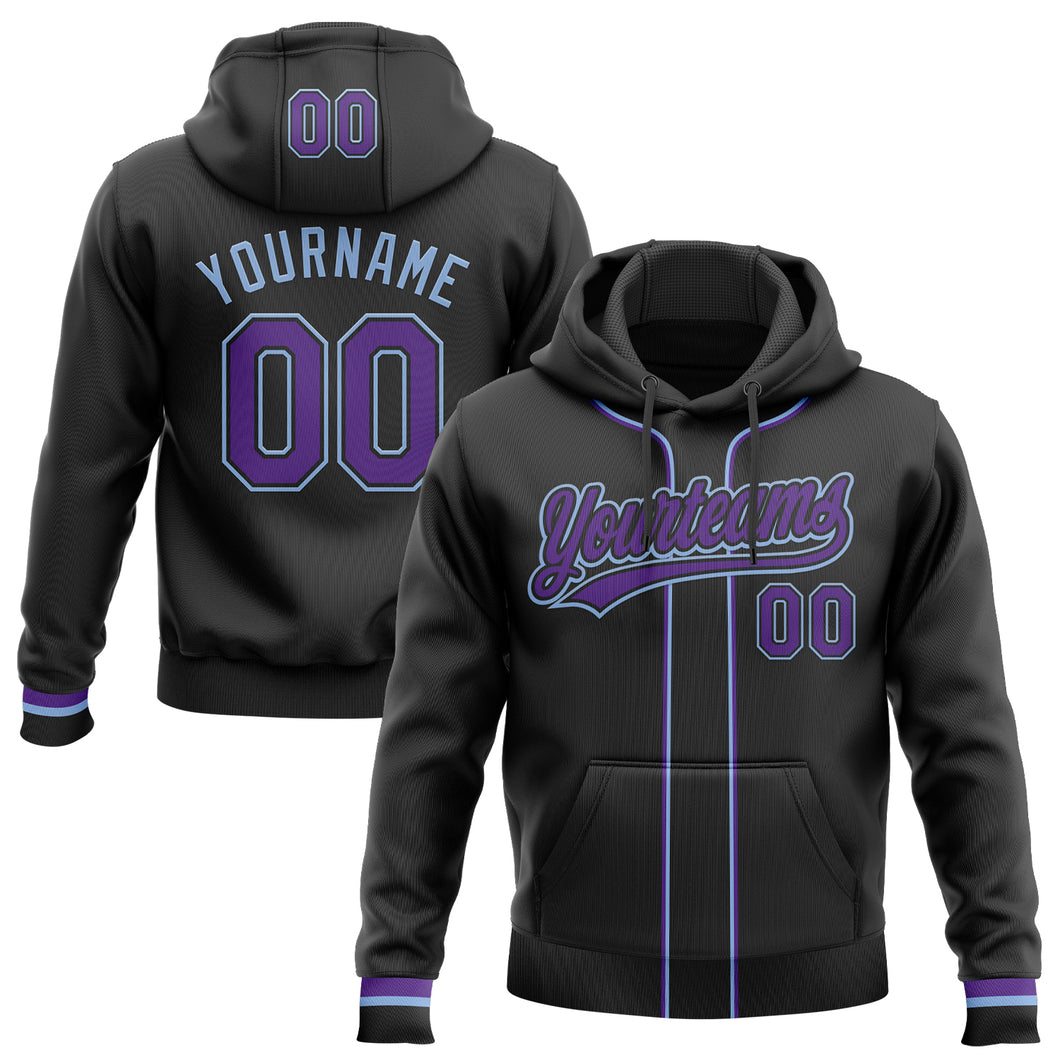Custom Stitched Black Purple-Light Blue Baseball Pullover Sweatshirt Hoodie