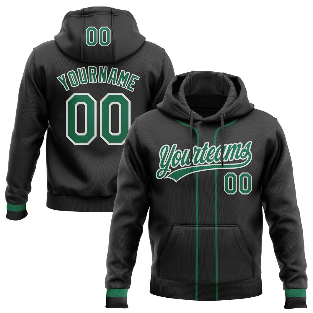 Custom Stitched Black Kelly Green-White Baseball Pullover Sweatshirt Hoodie
