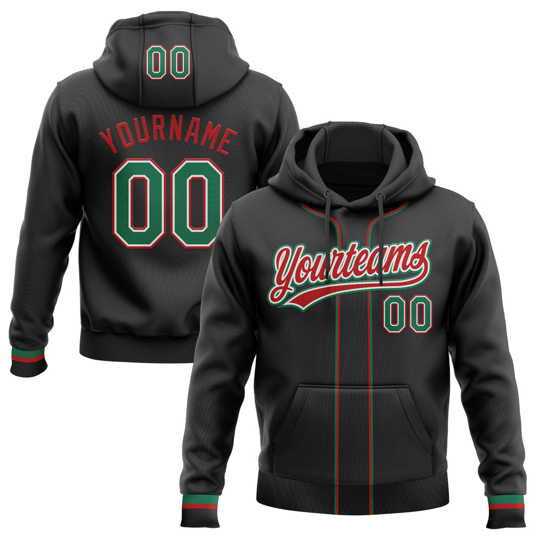 Custom Stitched Black Kelly Green Red-White Baseball Pullover Sweatshirt Hoodie
