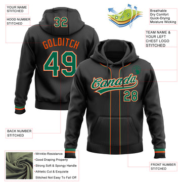 Custom Stitched Black Kelly Green Orange-White Baseball Pullover Sweatshirt Hoodie